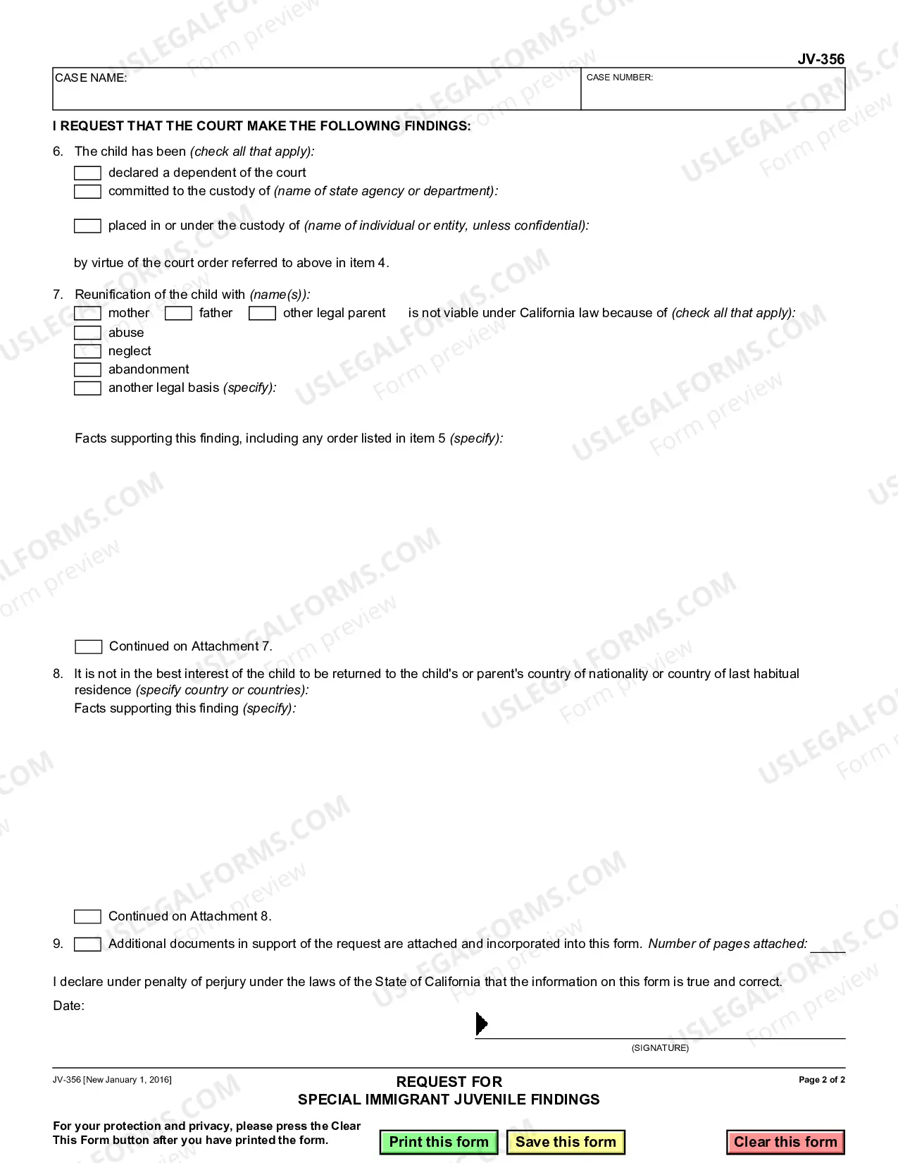 Preview Request for Special Immigrant Juvenile Findings