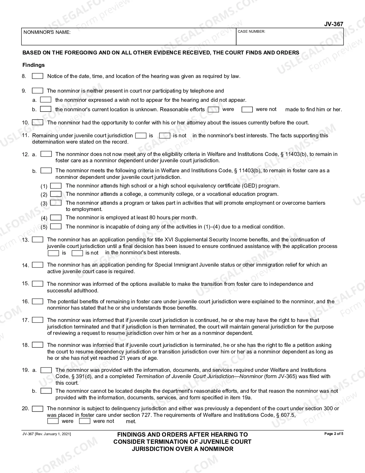 Preview Findings and Orders after Hearing to Consider Termination of Juvenile Court Jurisdiction over a Nonminor