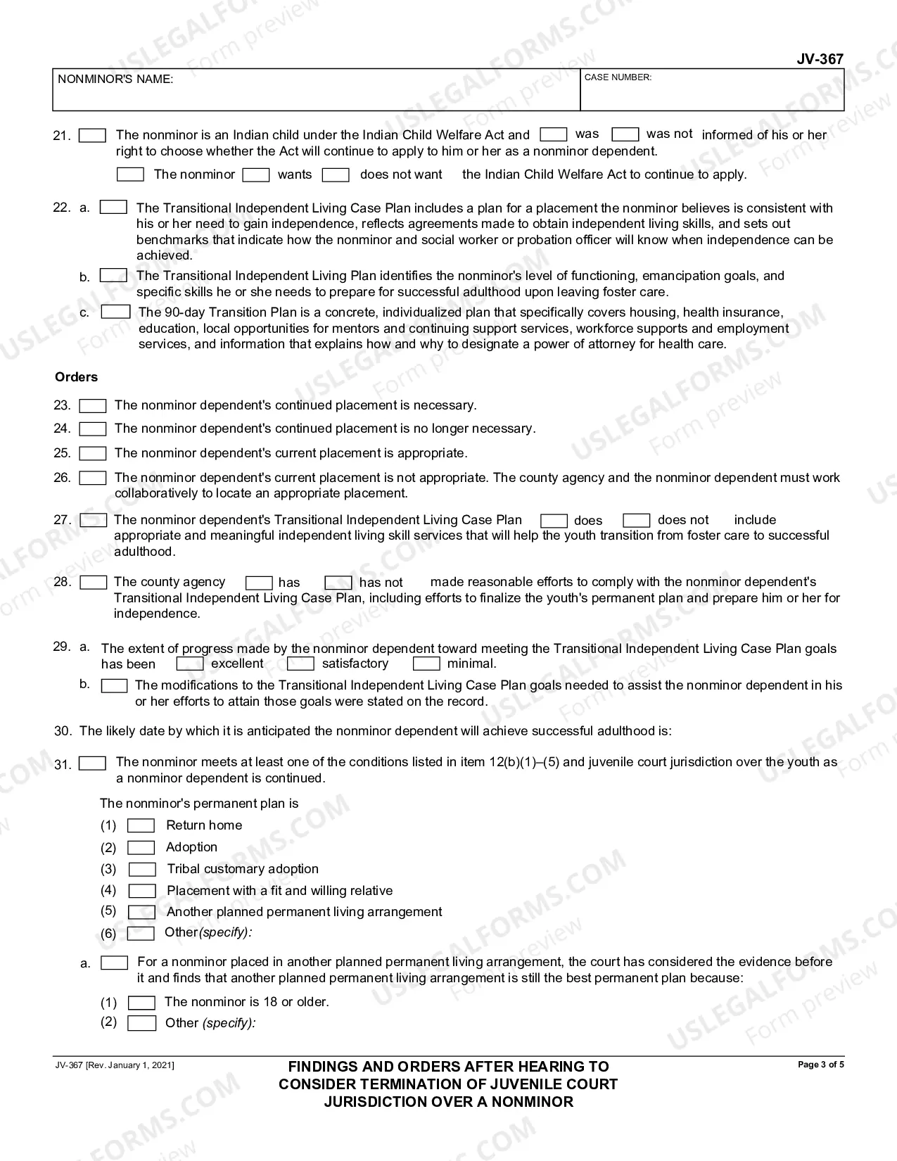 Preview Findings and Orders after Hearing to Consider Termination of Juvenile Court Jurisdiction over a Nonminor