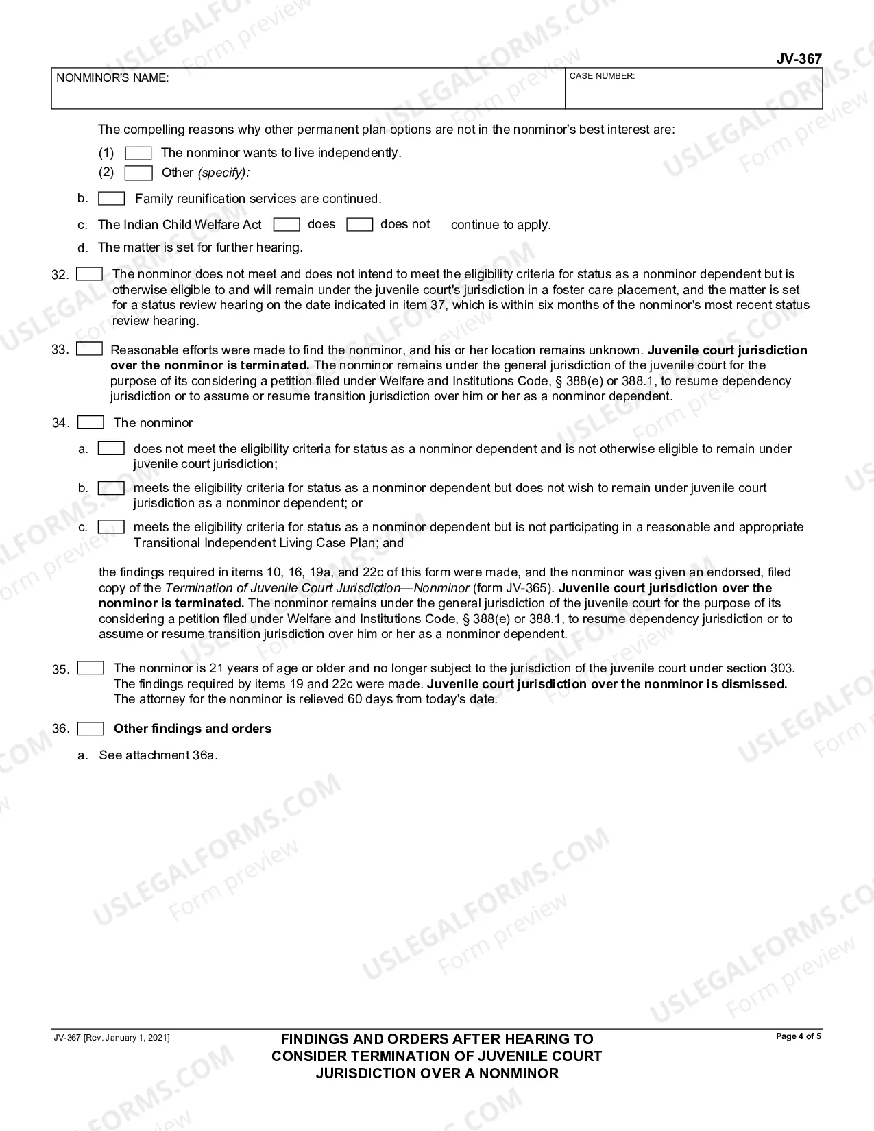 Preview Findings and Orders after Hearing to Consider Termination of Juvenile Court Jurisdiction over a Nonminor