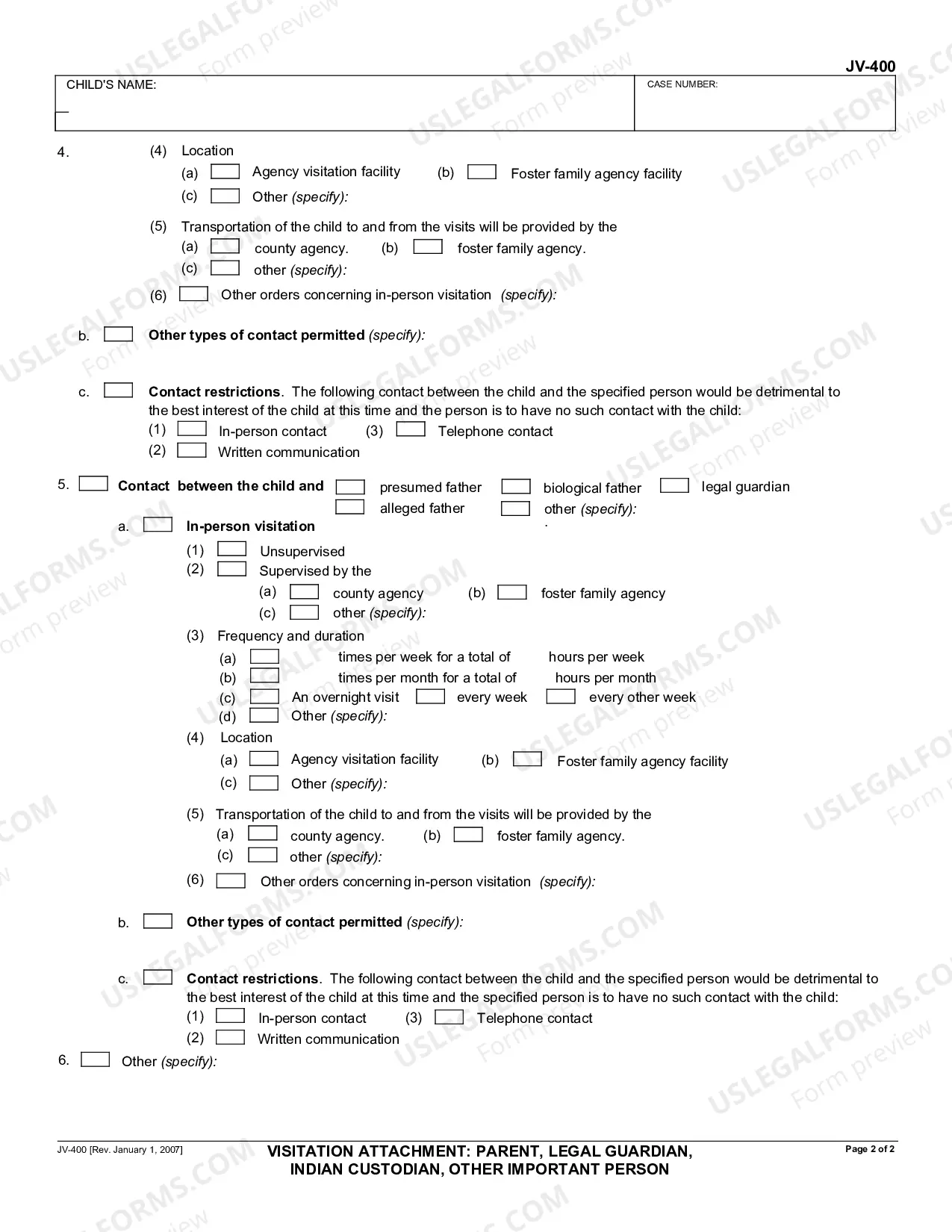 Preview Visitation Attachment - Parent, Legal Guardian, Indian Custodian, Other Important Person