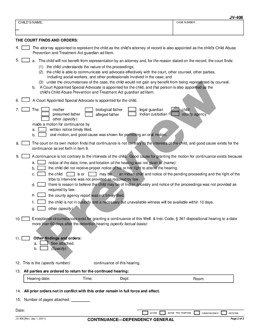 California Motion For Continuance US Legal Forms