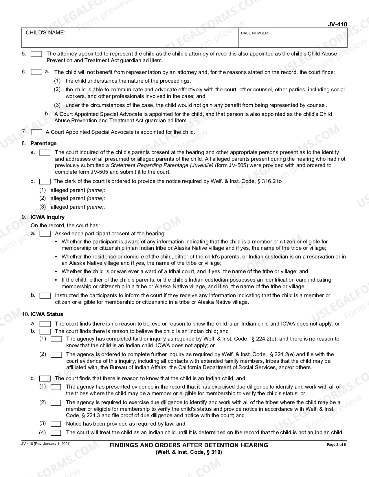 Preview Findings and Orders After Detention Hearing