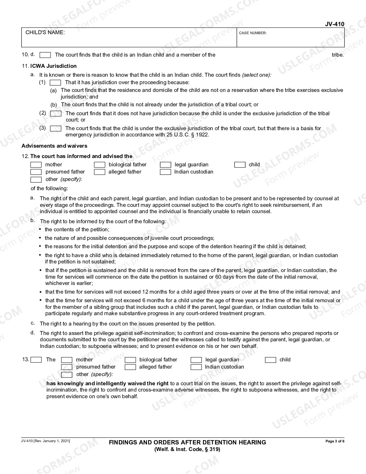 Preview Findings and Orders After Detention Hearing