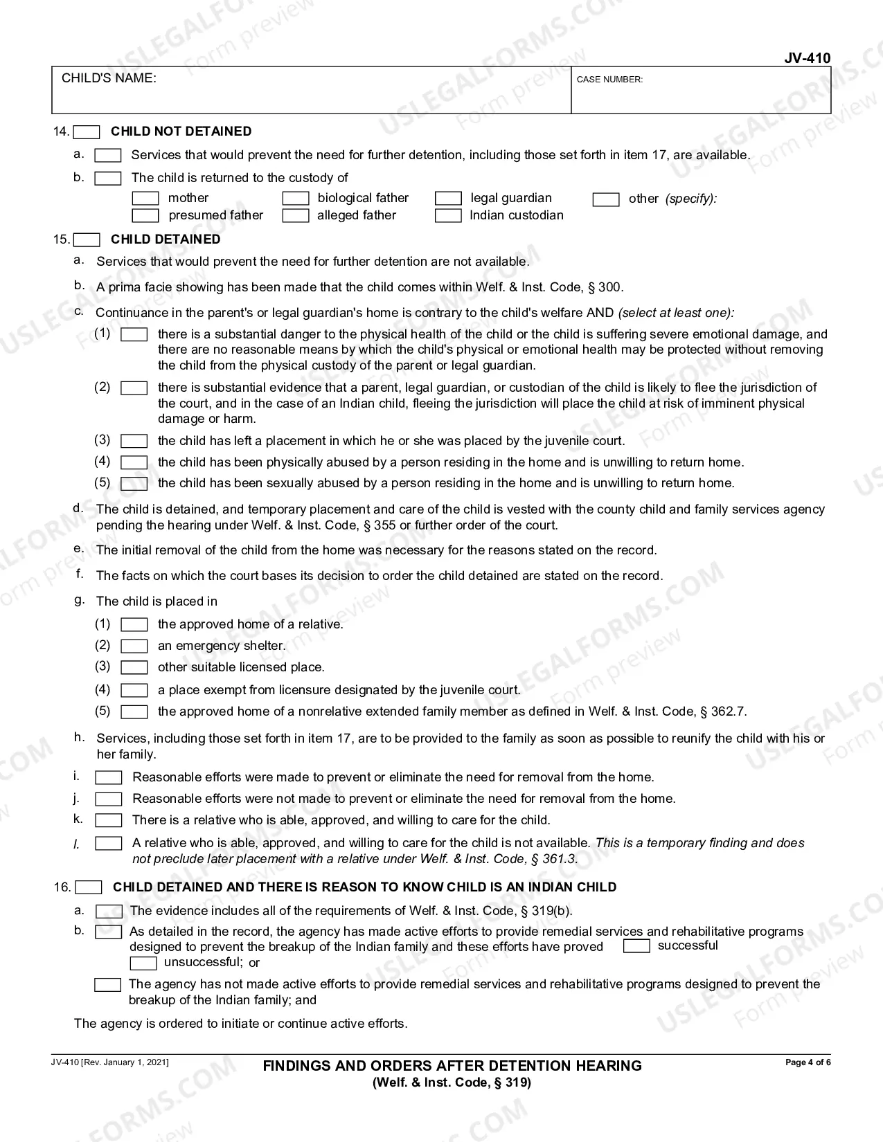 Preview Findings and Orders After Detention Hearing