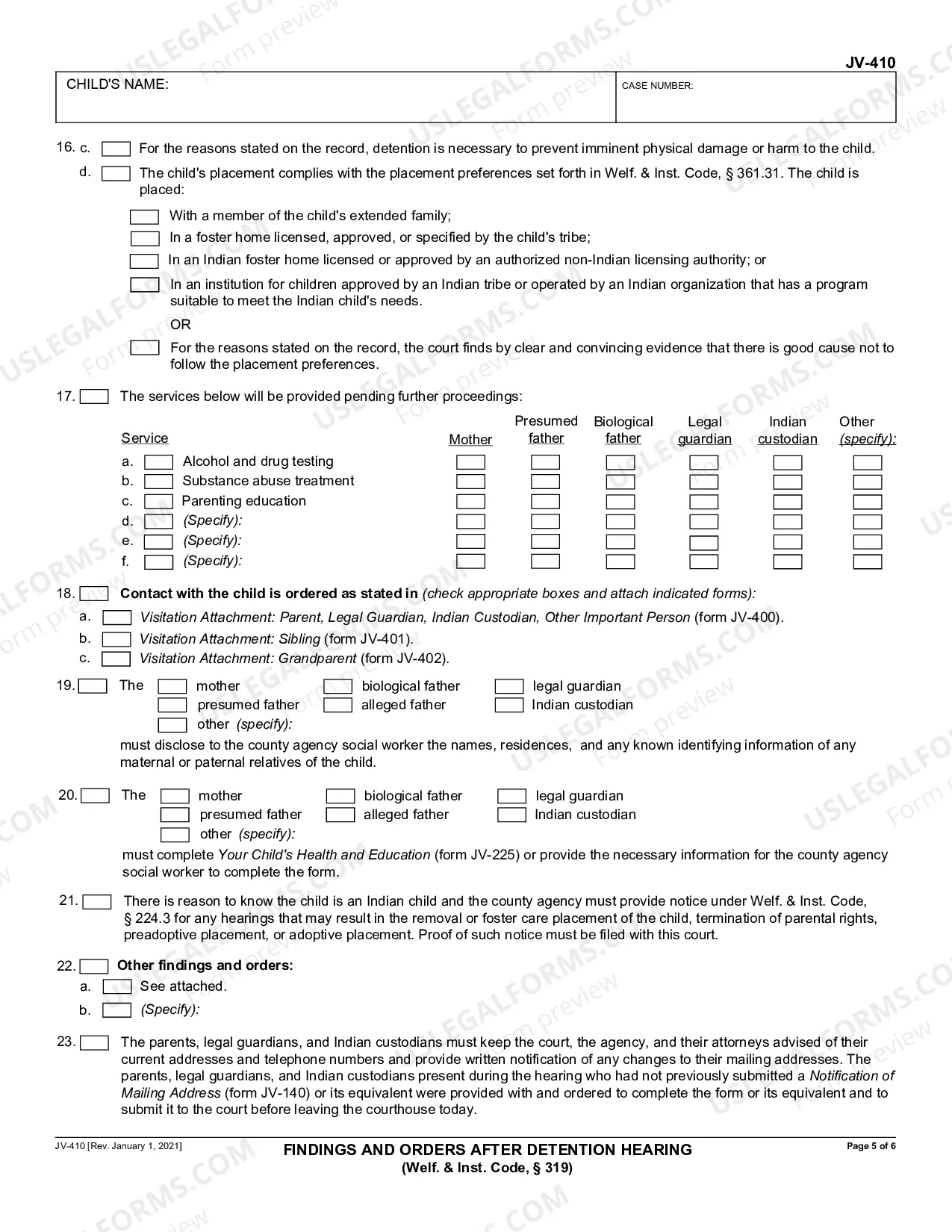 Preview Findings and Orders After Detention Hearing
