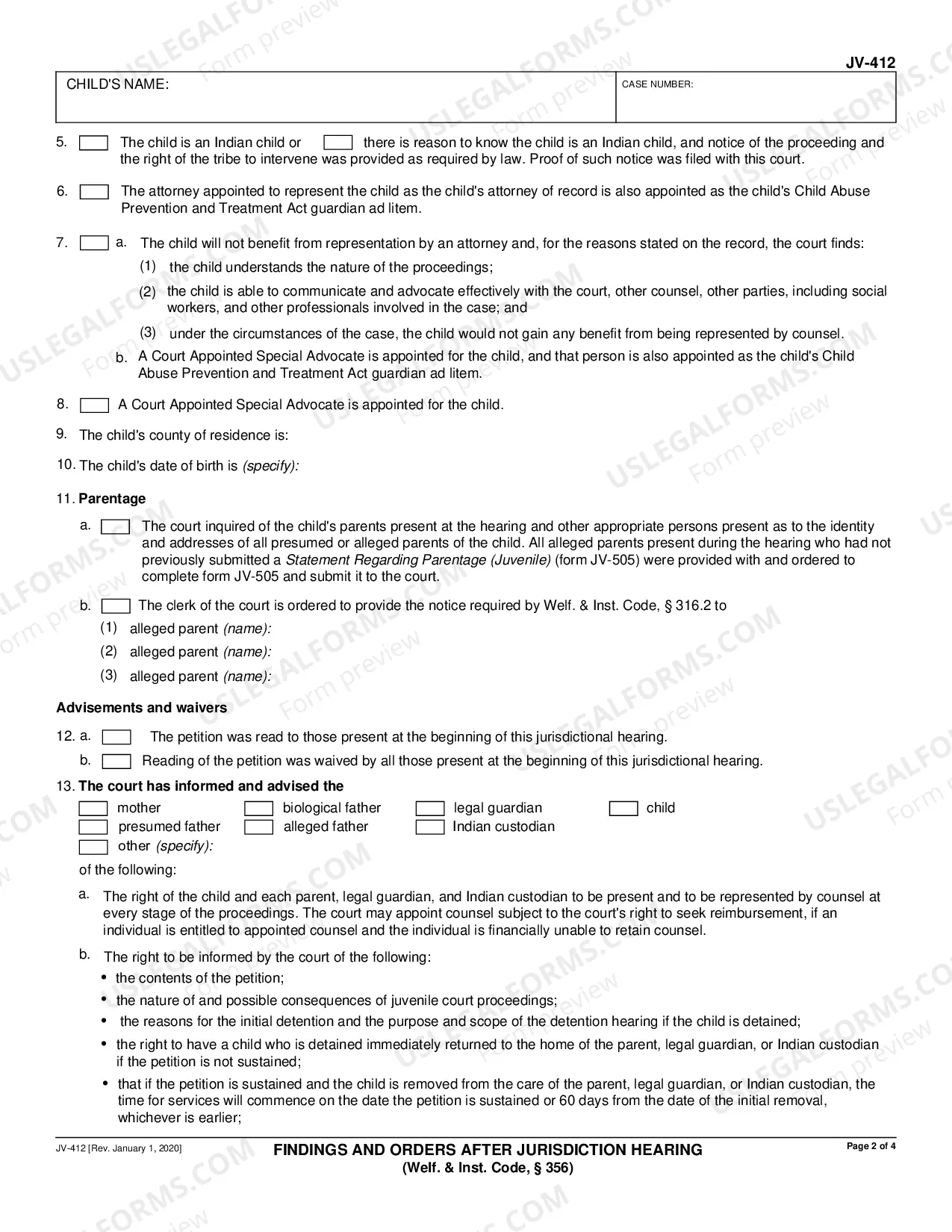 Preview Findings and Orders After Jurisdictional Hearing