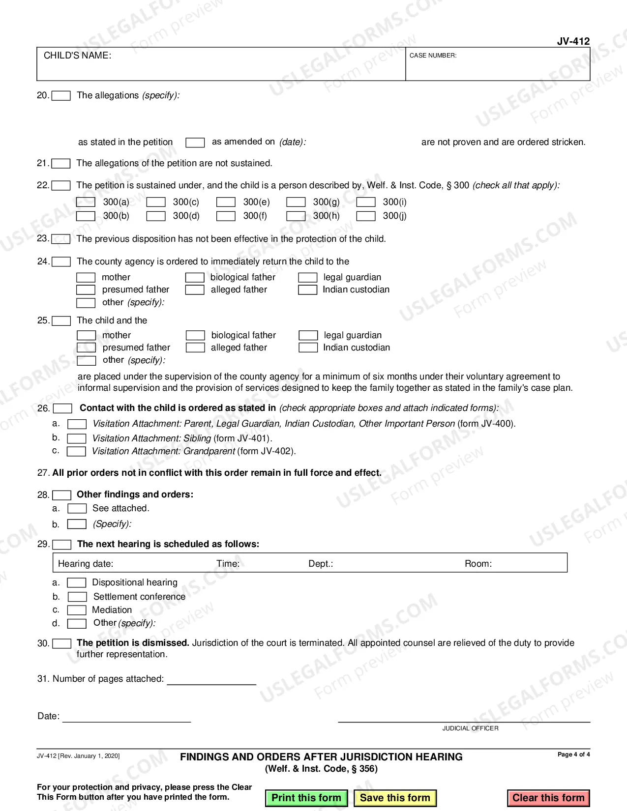 Preview Findings and Orders After Jurisdictional Hearing
