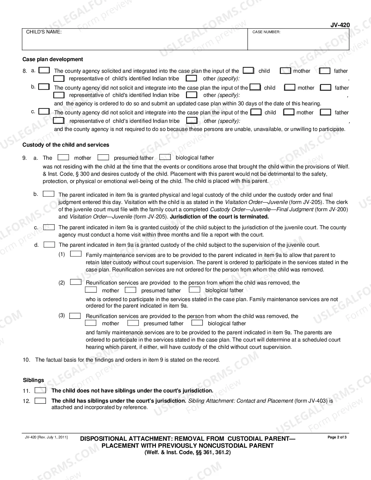 Preview Dispositional Attachment - Removal from Custodial Parent - Placement with Previously Noncustodial Parent