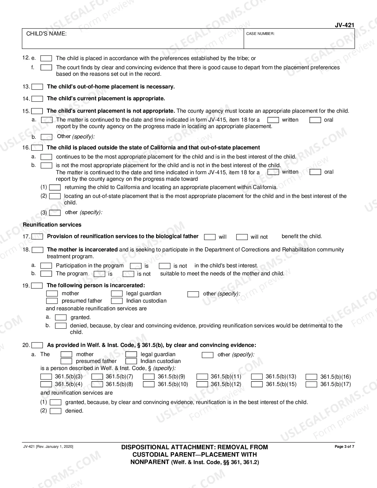 Preview Dispositional Attachment - Removal from Custodial Parent and Placement With Nonparent