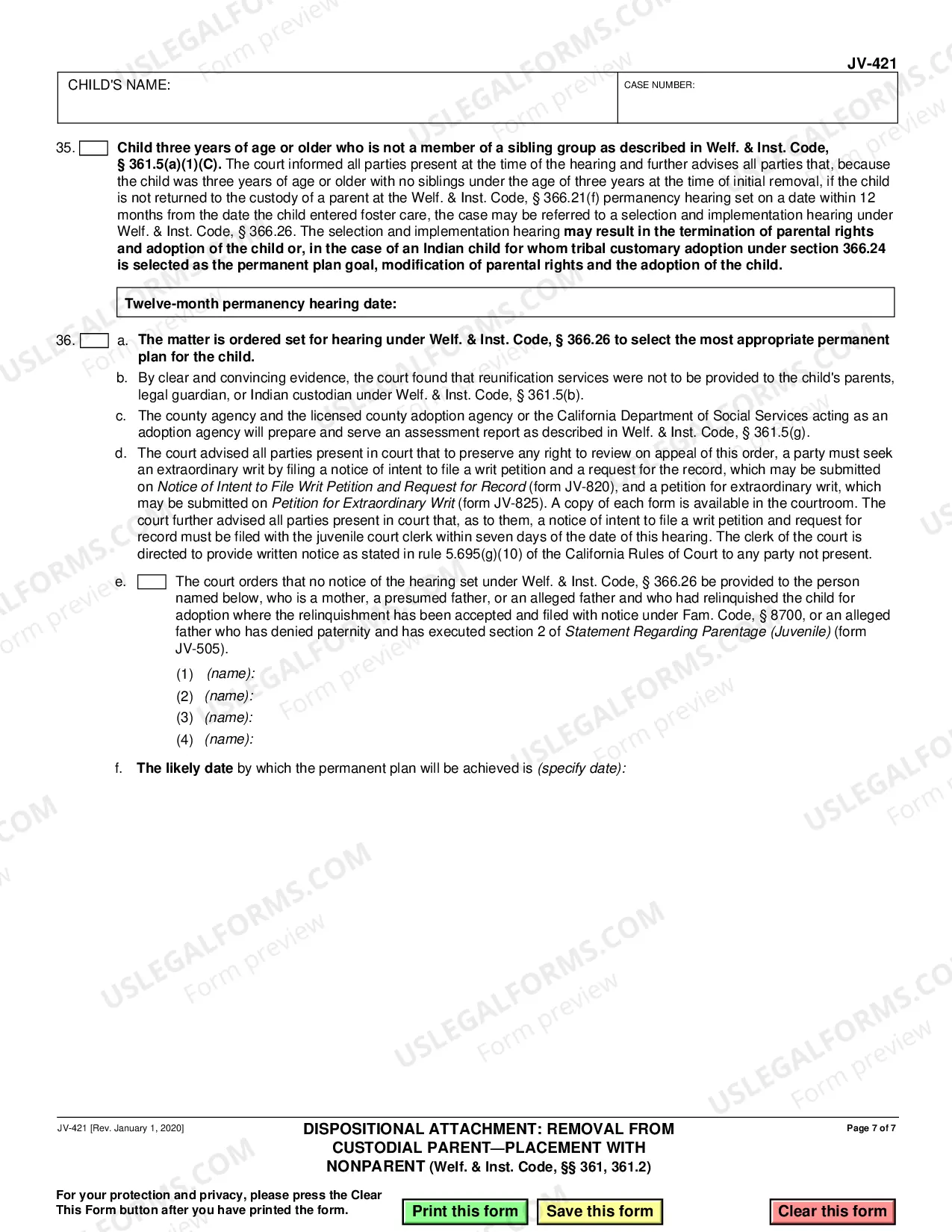 Preview Dispositional Attachment - Removal from Custodial Parent and Placement With Nonparent