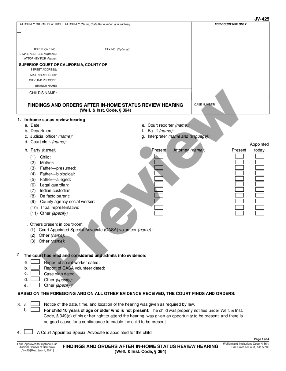 page 0 Findings and Orders After In-Home Status Review Hearing preview