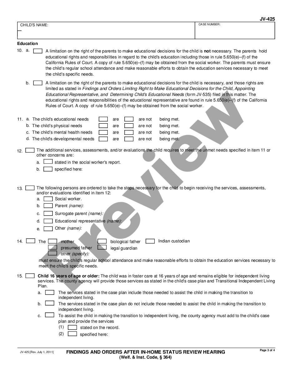page 2 Findings and Orders After In-Home Status Review Hearing preview