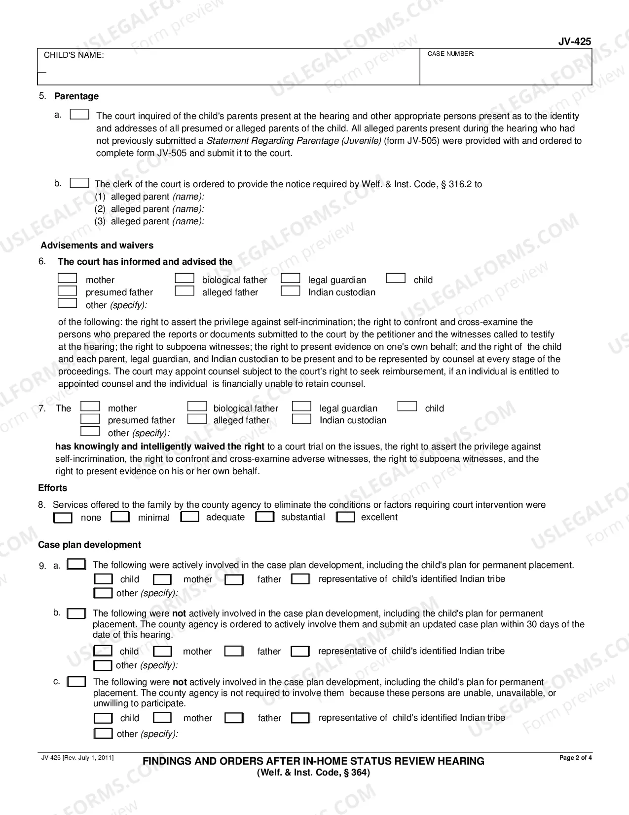 Preview Findings and Orders After In-Home Status Review Hearing