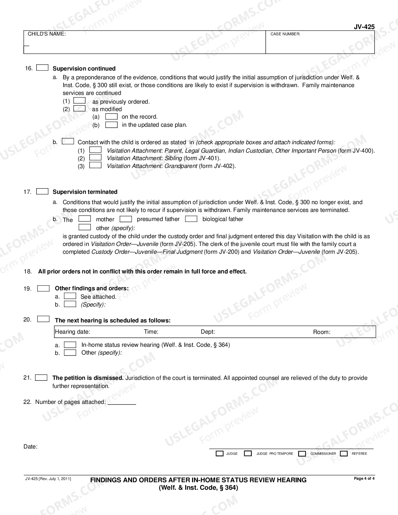 Preview Findings and Orders After In-Home Status Review Hearing