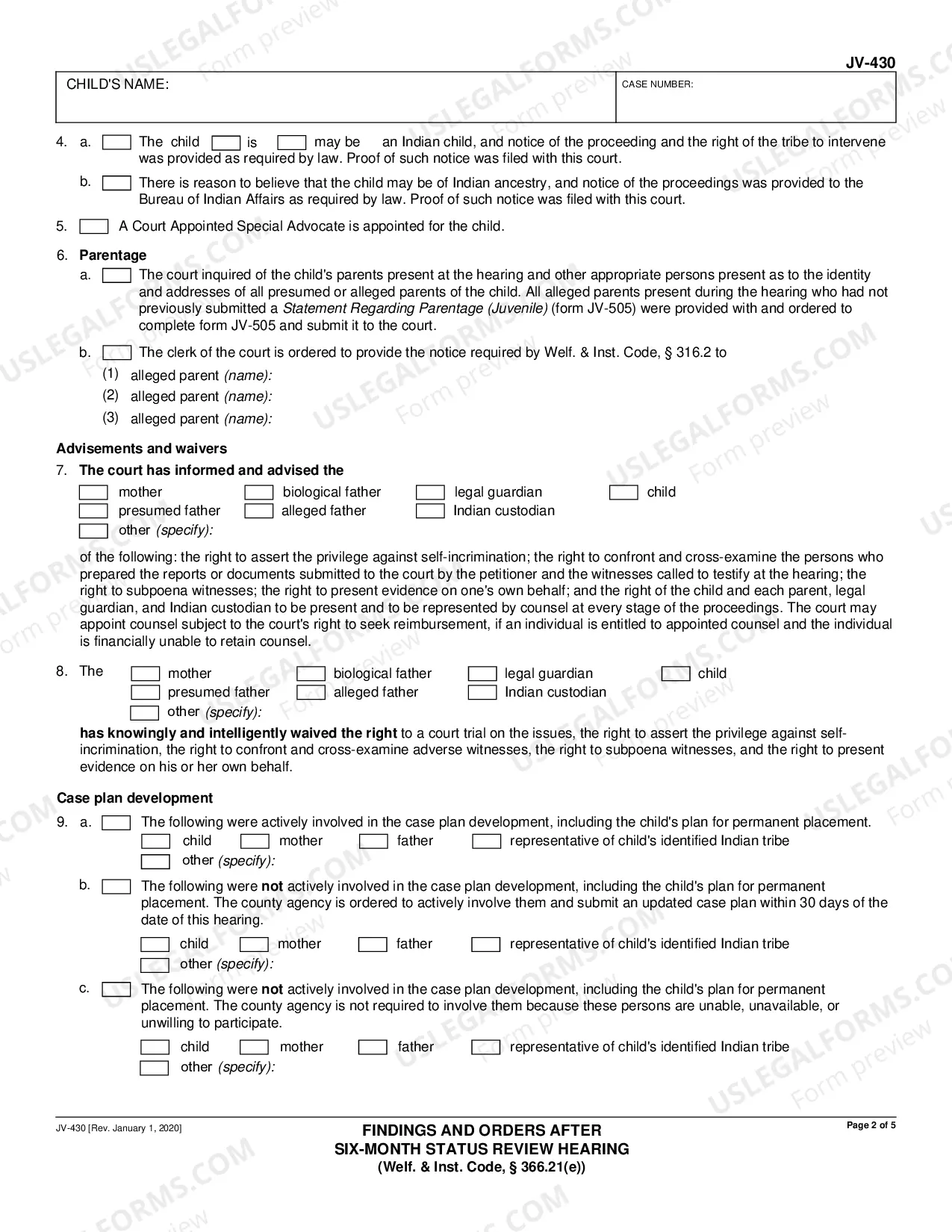 Preview Findings and Orders After Six-Month Prepermanency Hearing