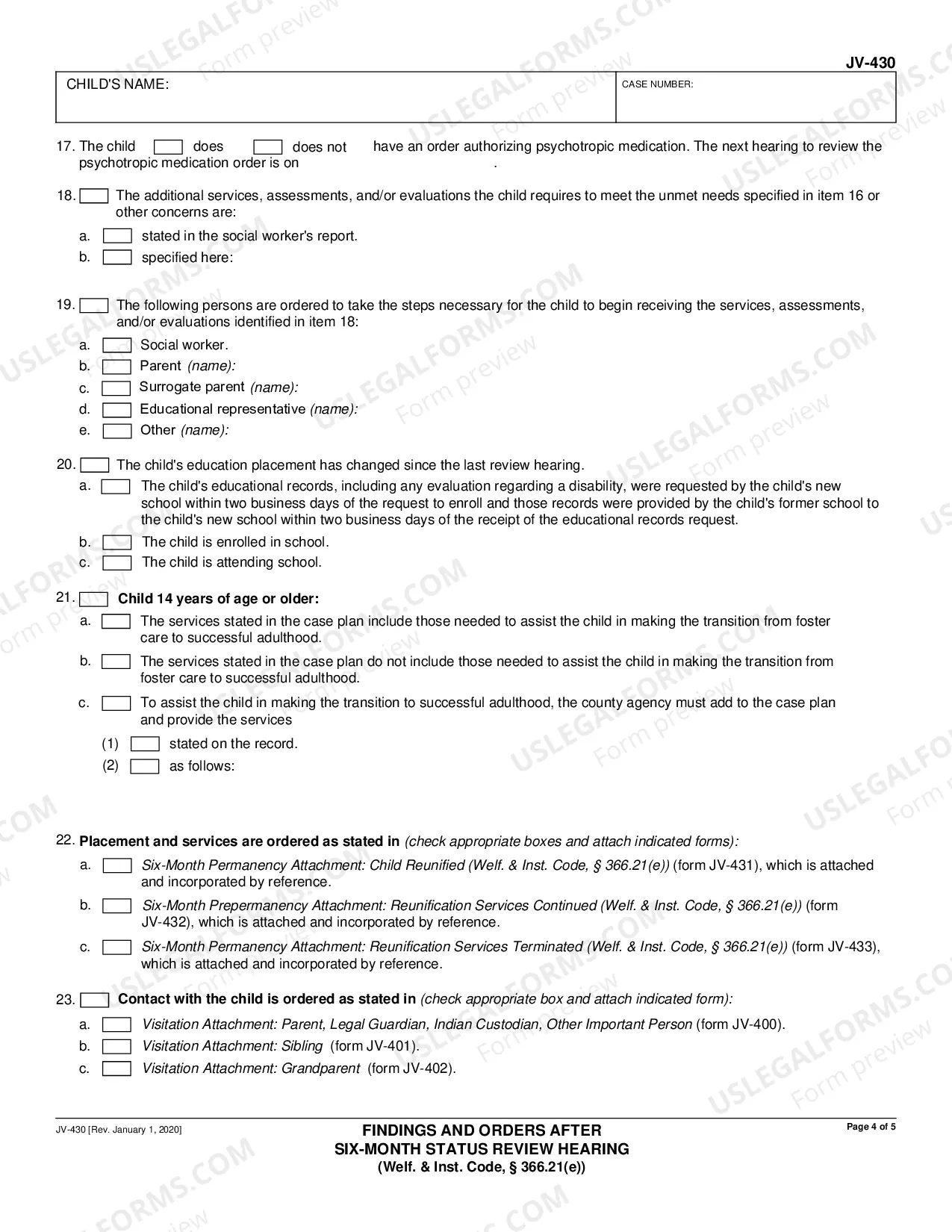 Preview Findings and Orders After Six-Month Prepermanency Hearing