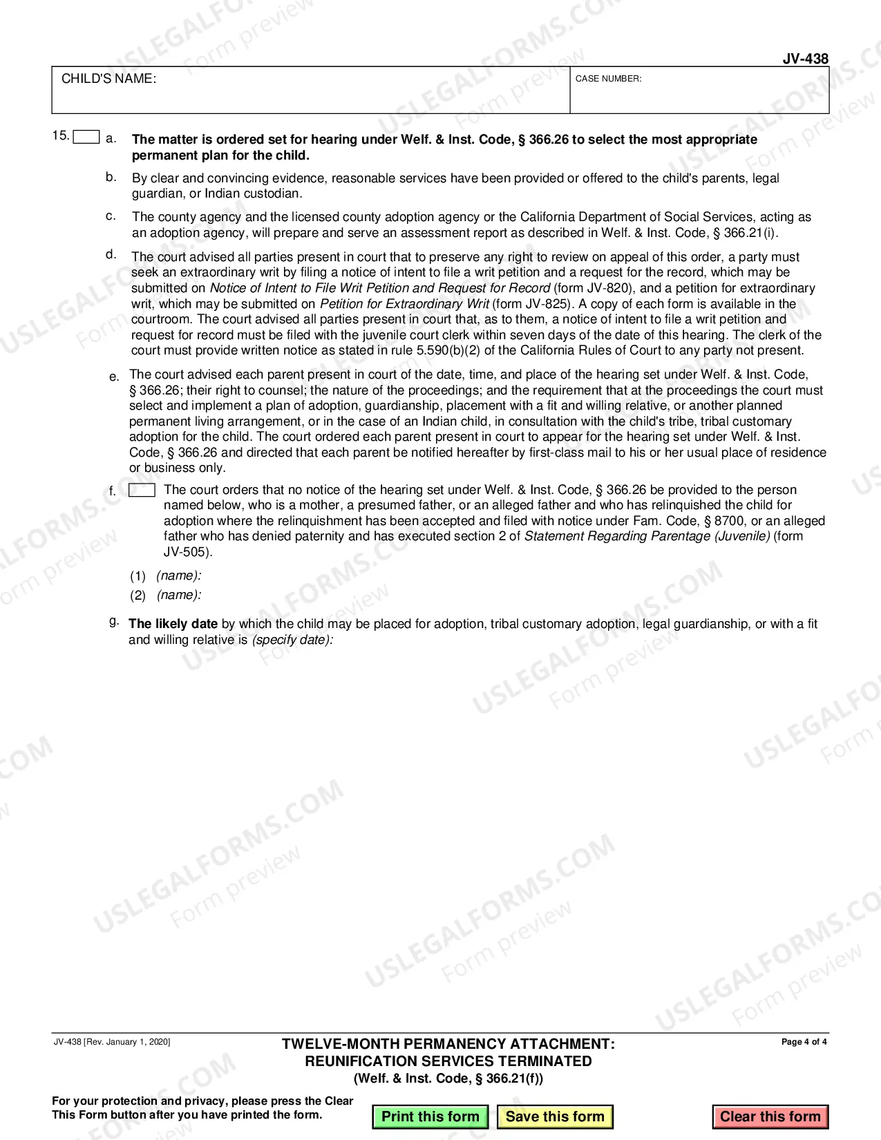 Preview Twelve-Month Permanency Attachment - Reunification Services Terminated