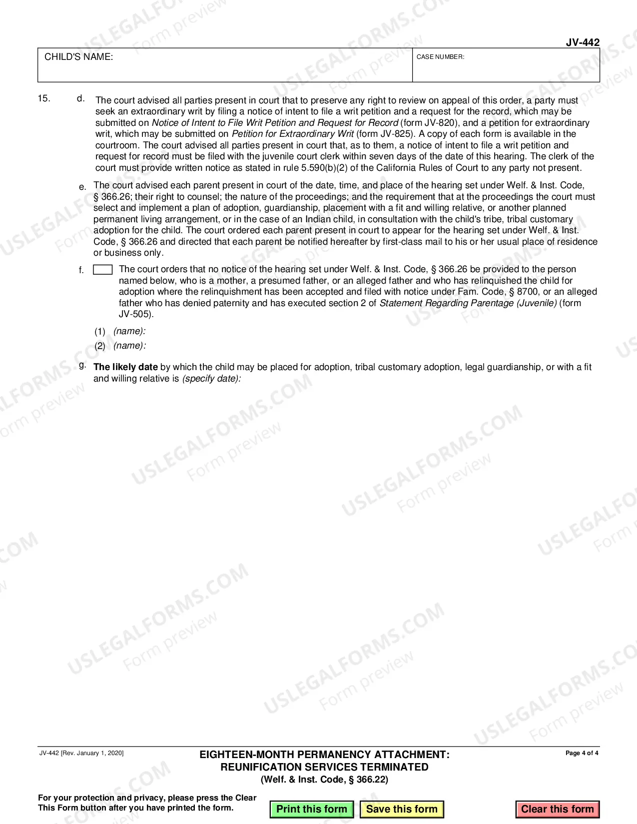 Preview Eighteen-Month Permanency Attachment - Reunification Services Terminated