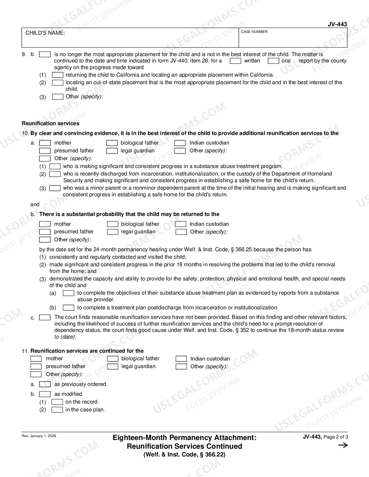 Preview Eighteen Month Permanency Attachment - Reunification Services Continued - Welf. & Inst. Code 366.22