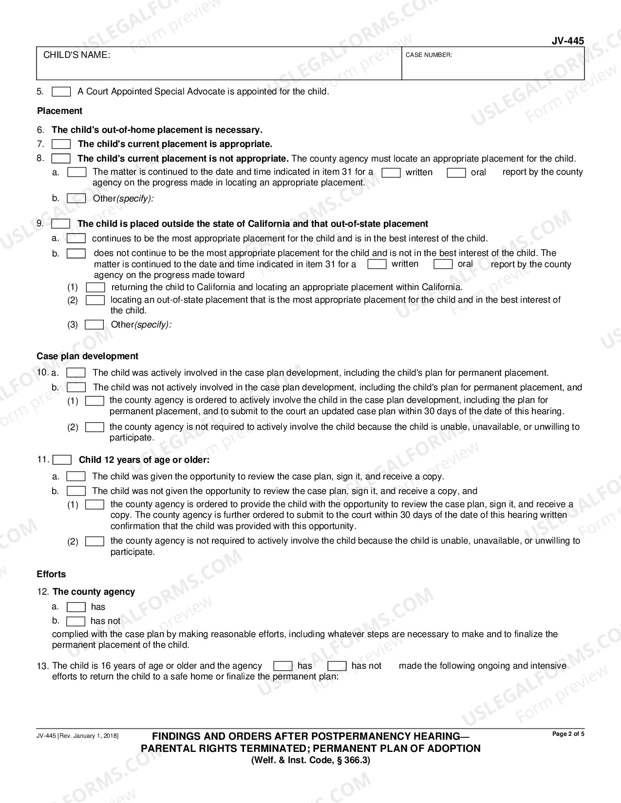 Preview Findings and Orders After Postpermanency Hearing - Parental Rights Terminated - Permanent Plan of Adoption