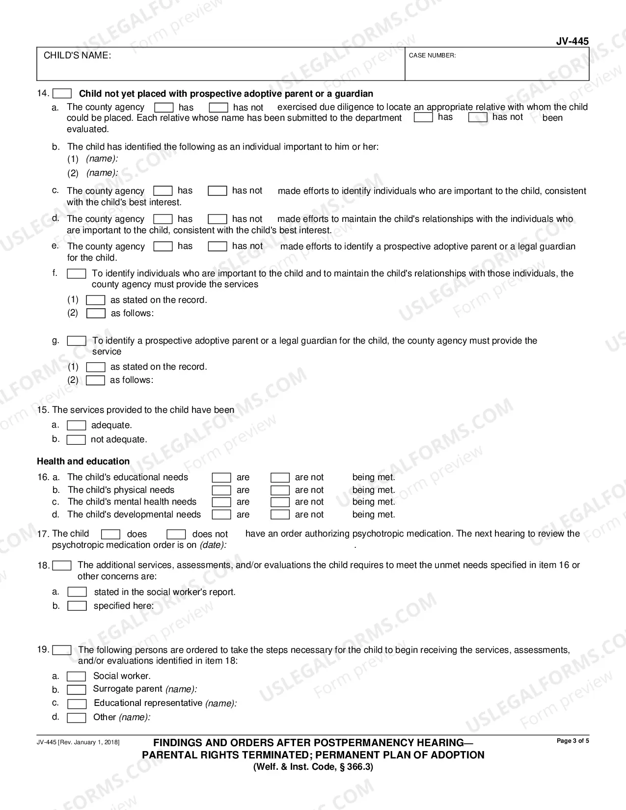 Preview Findings and Orders After Postpermanency Hearing - Parental Rights Terminated - Permanent Plan of Adoption
