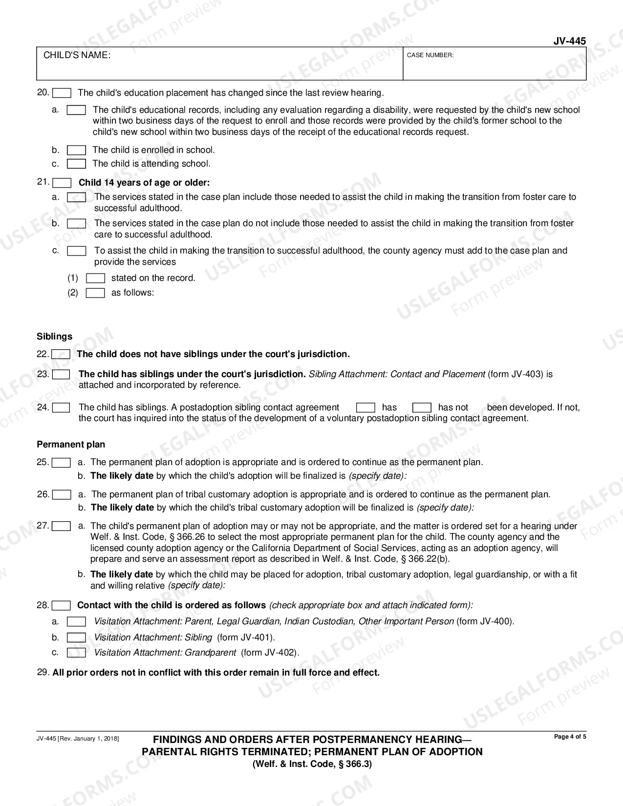 Preview Findings and Orders After Postpermanency Hearing - Parental Rights Terminated - Permanent Plan of Adoption
