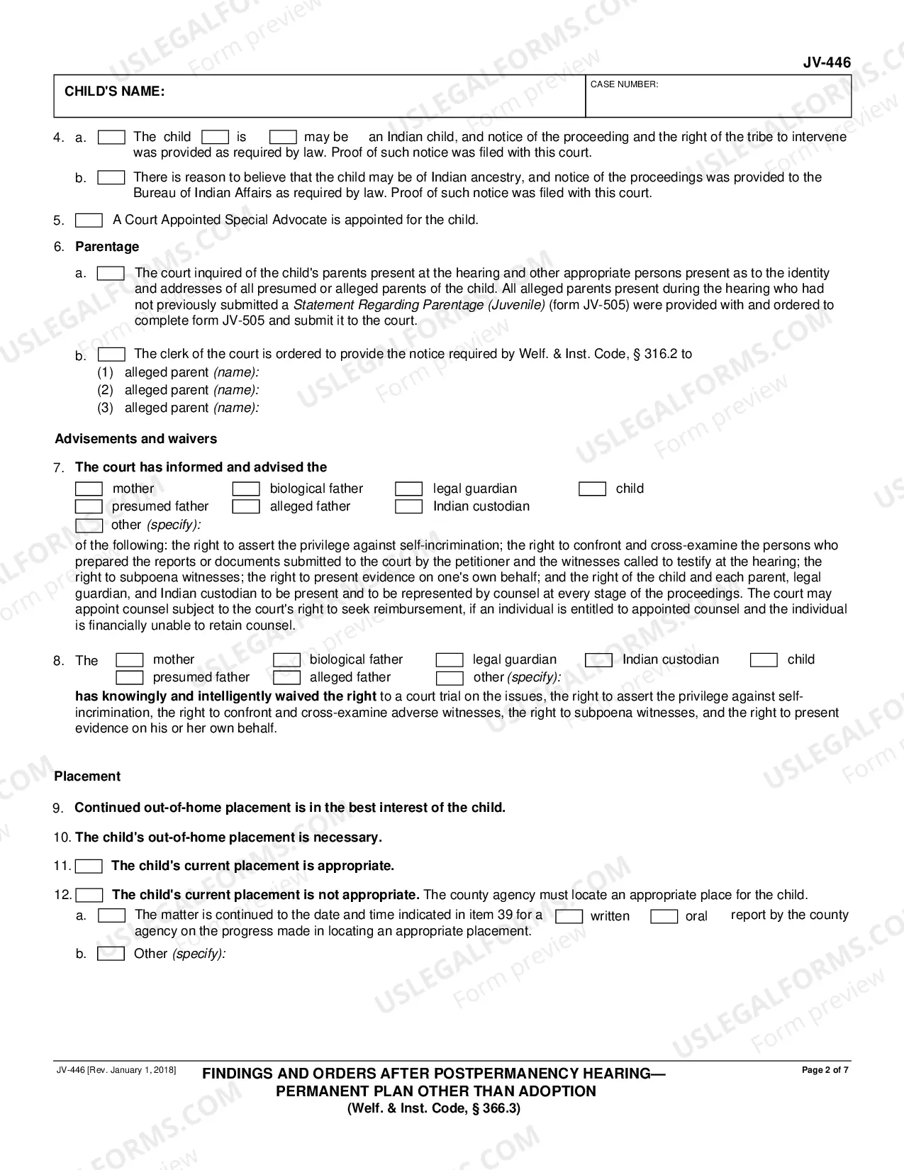 Preview Findings and Orders After Postpermanency Hearing - Permanent Plan Other Than Adoption