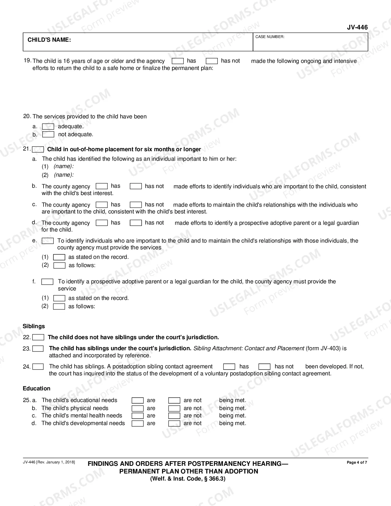 Preview Findings and Orders After Postpermanency Hearing - Permanent Plan Other Than Adoption