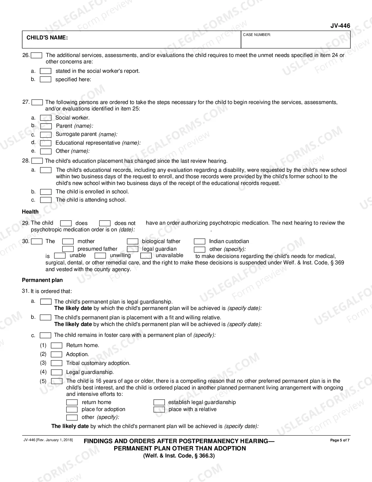 Preview Findings and Orders After Postpermanency Hearing - Permanent Plan Other Than Adoption