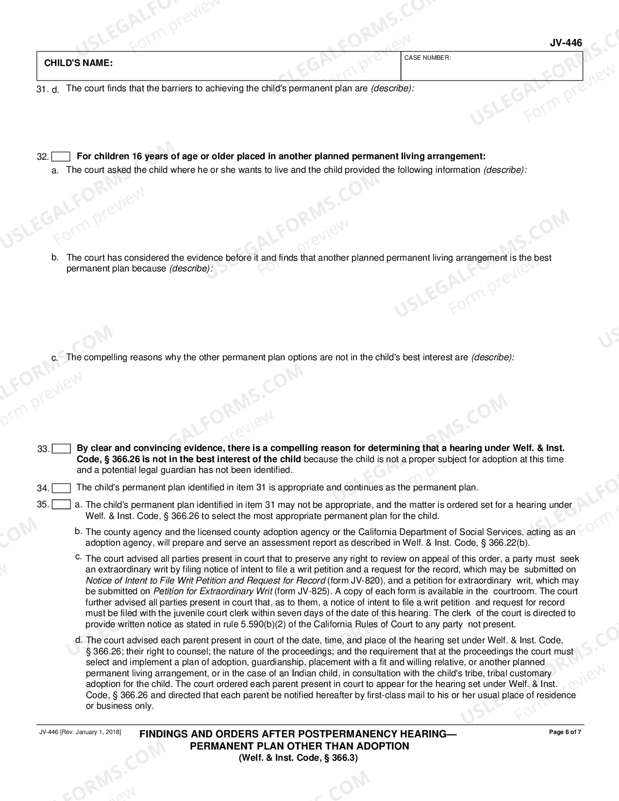 Preview Findings and Orders After Postpermanency Hearing - Permanent Plan Other Than Adoption