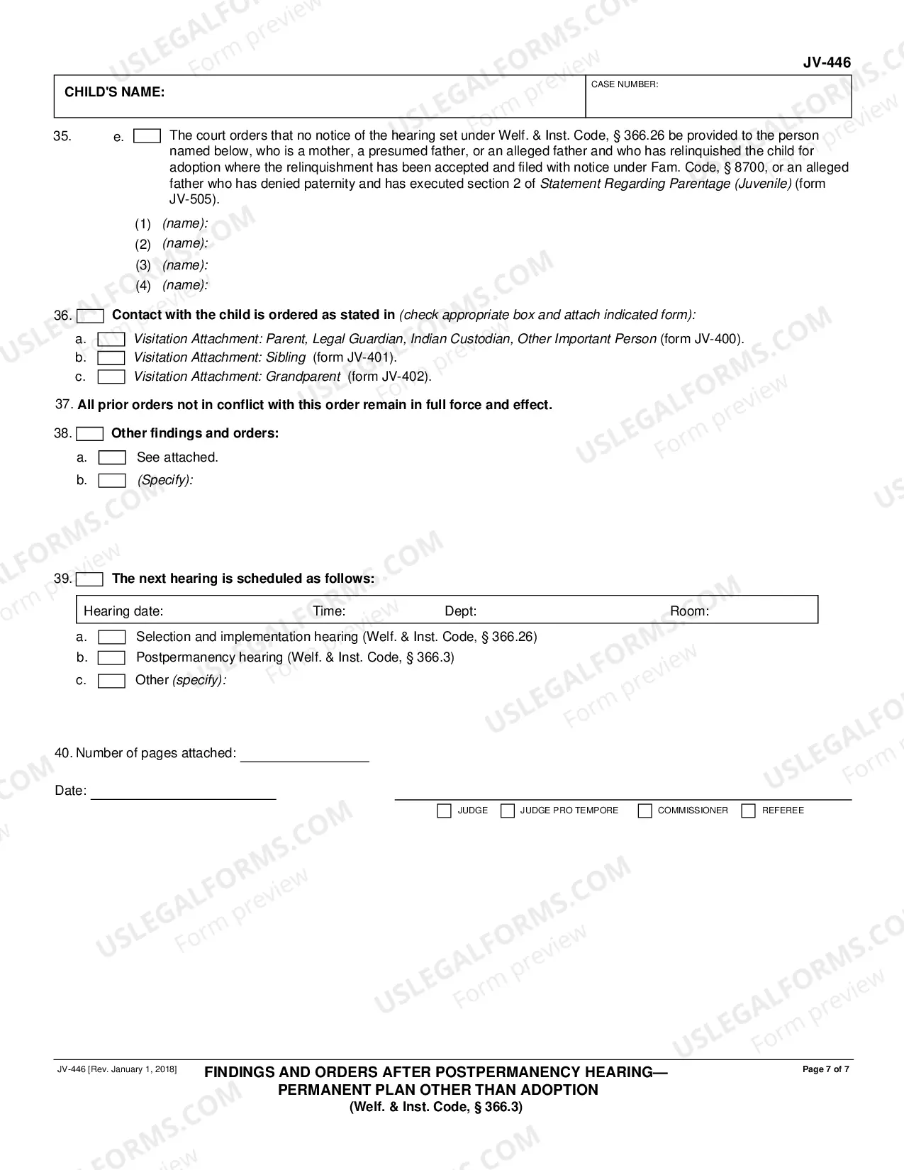 Preview Findings and Orders After Postpermanency Hearing - Permanent Plan Other Than Adoption