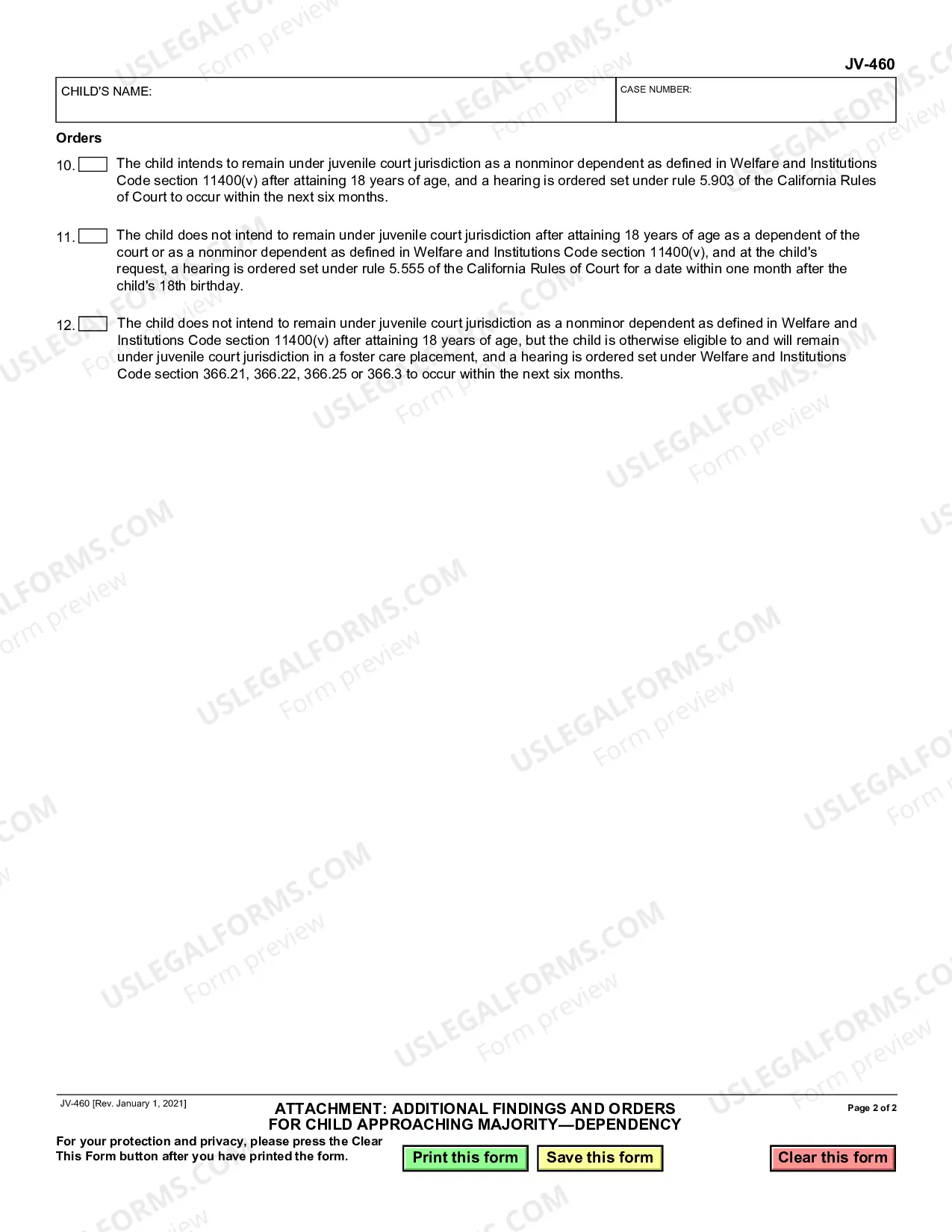 Preview Attachment - Additional Findings and Orders for Child Approaching Majority - Dependency