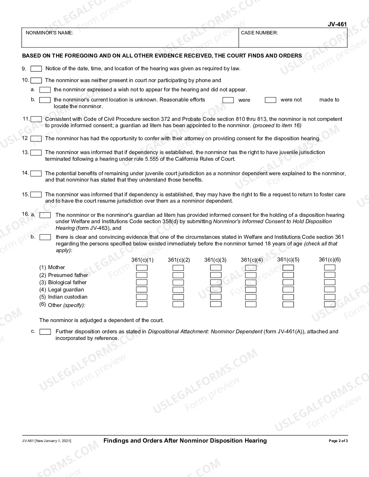 Preview Findings and Orders after Nonminor Disposition Hearing