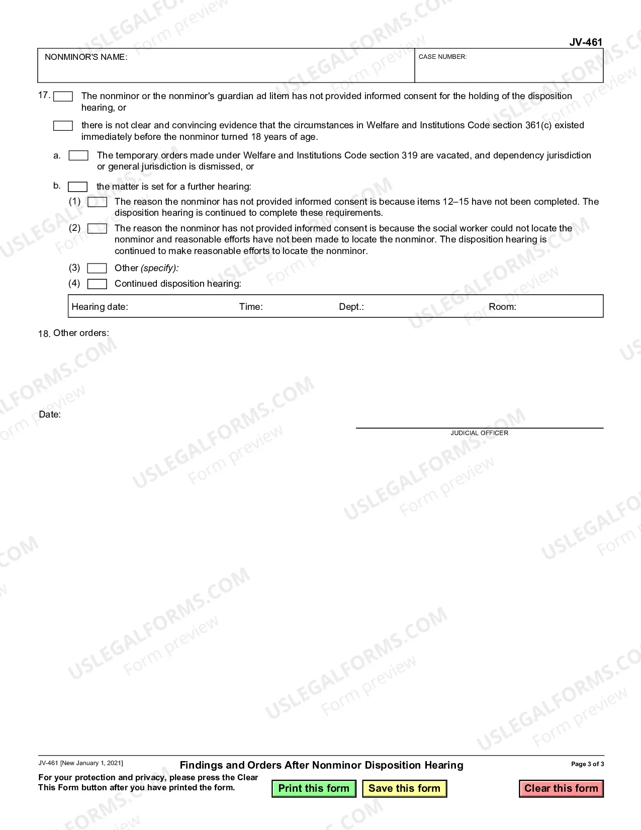 Preview Findings and Orders after Nonminor Disposition Hearing