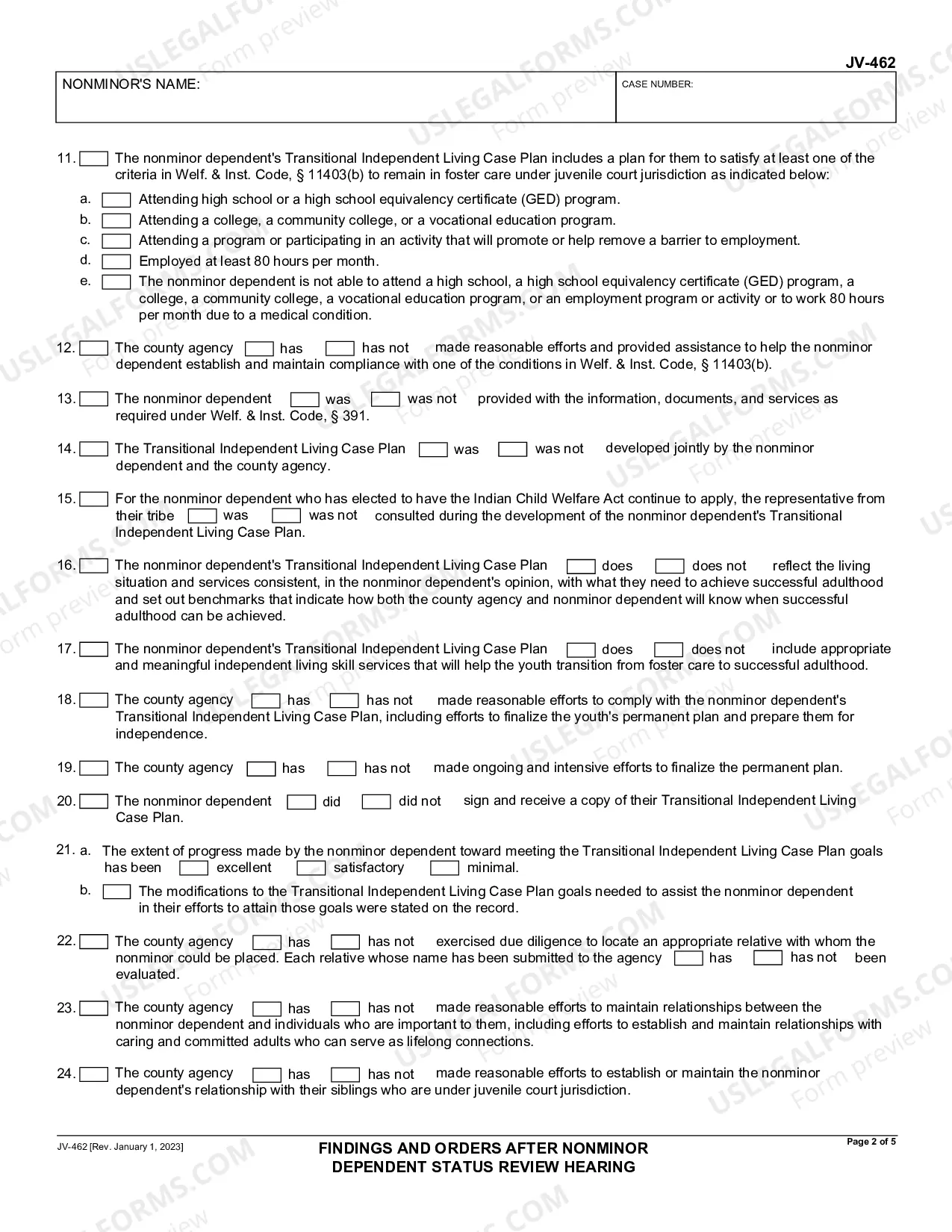 Preview Findings and Orders after Nonminor Dependent Status Review Hearing