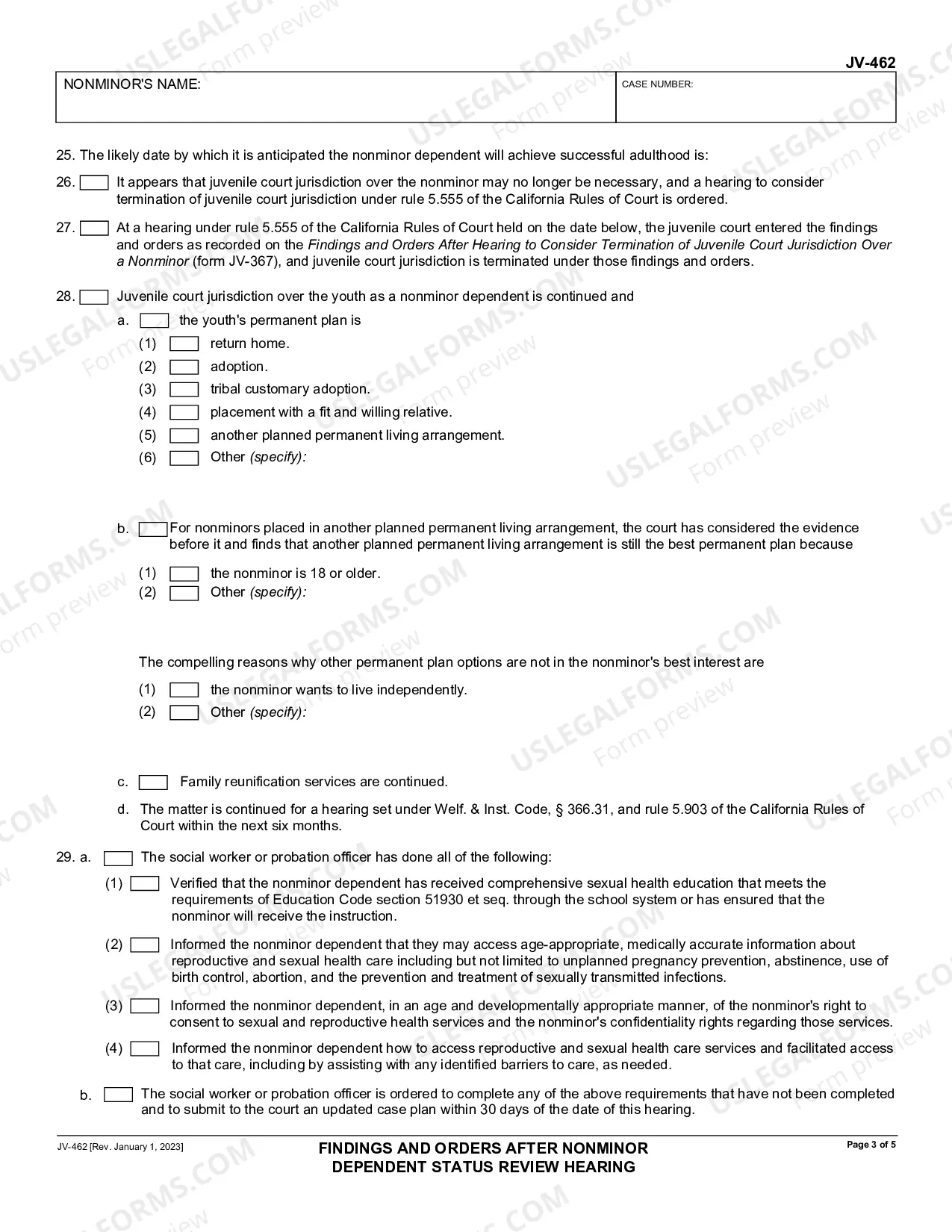 Preview Findings and Orders after Nonminor Dependent Status Review Hearing