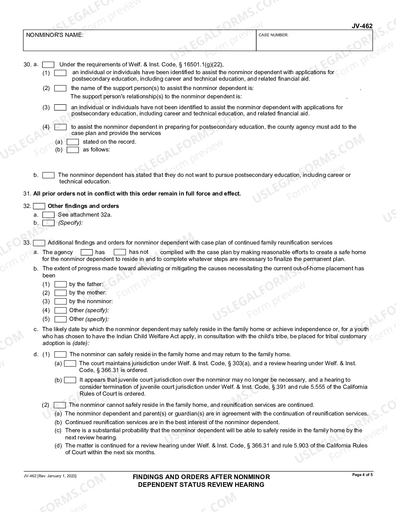 Preview Findings and Orders after Nonminor Dependent Status Review Hearing