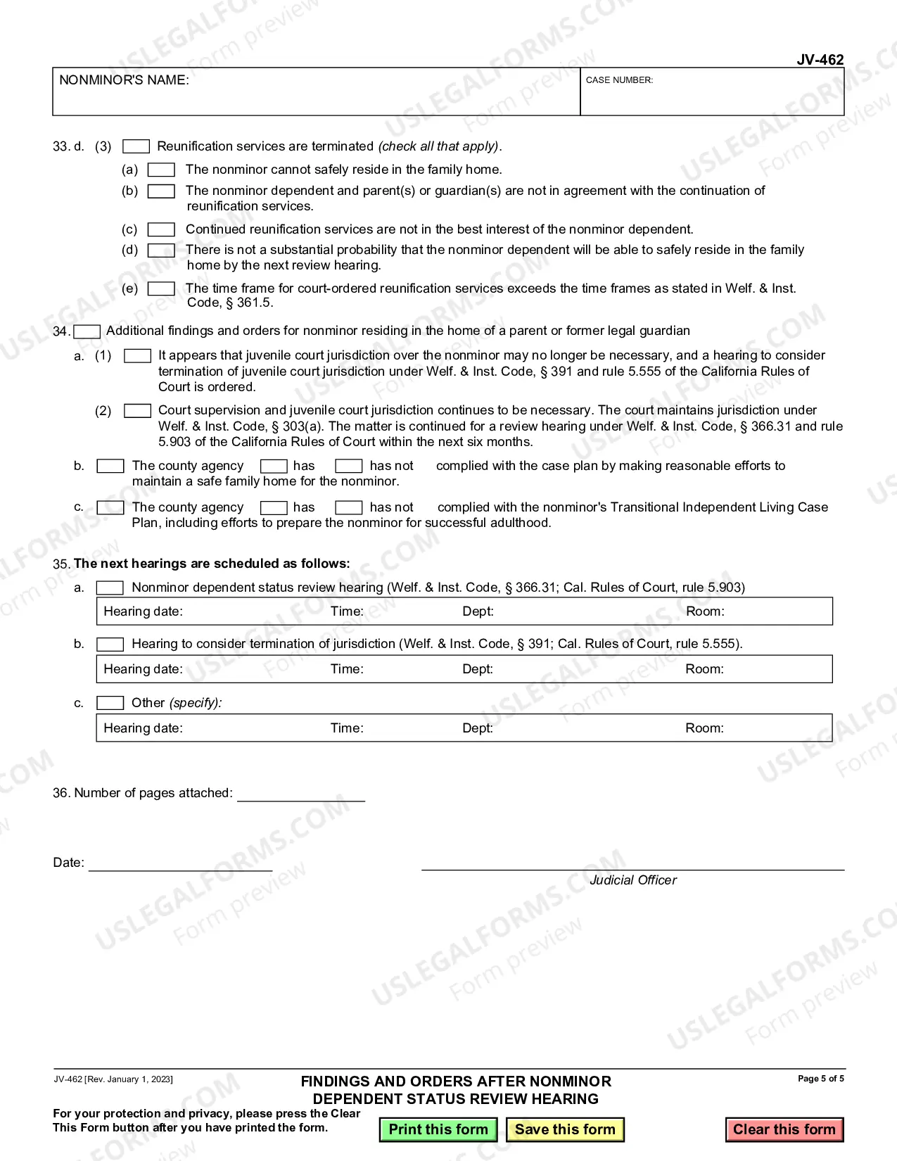 Preview Findings and Orders after Nonminor Dependent Status Review Hearing