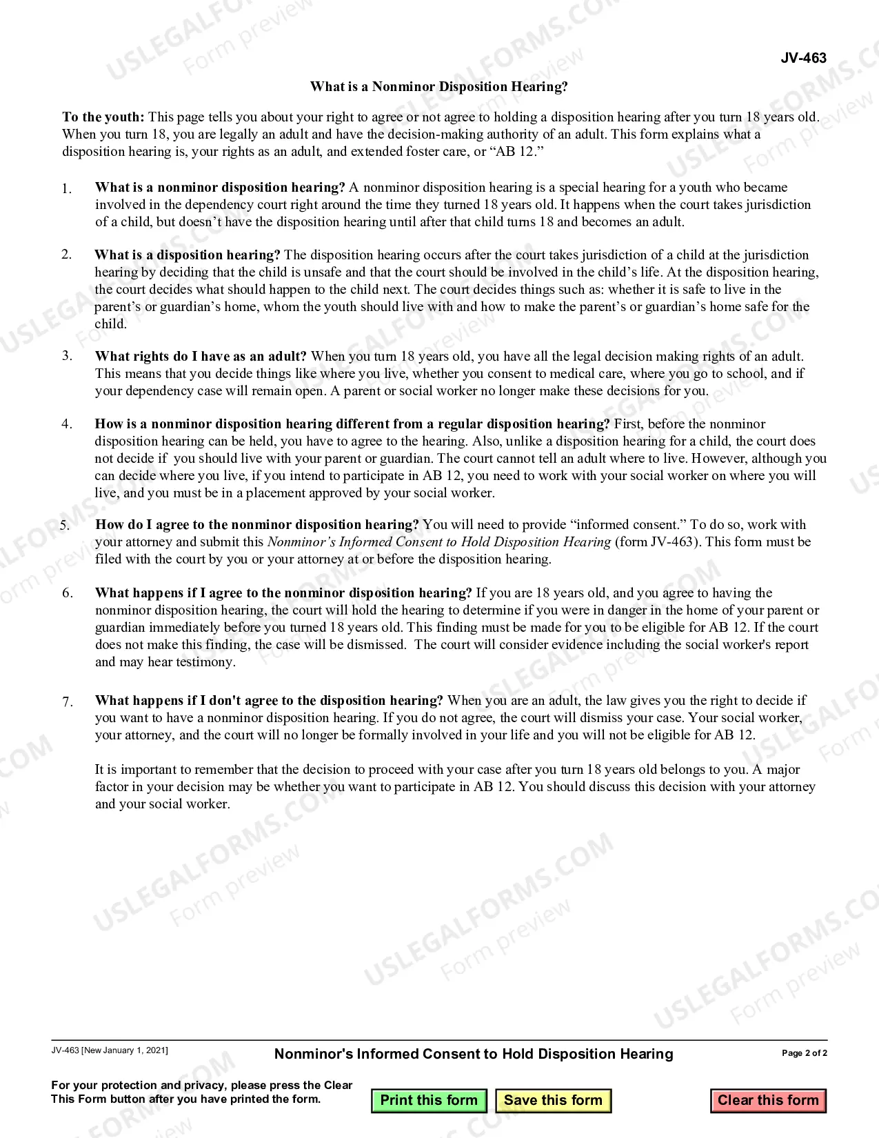 Preview Nonminor's Informed Consent to Hold Dispostition Hearing