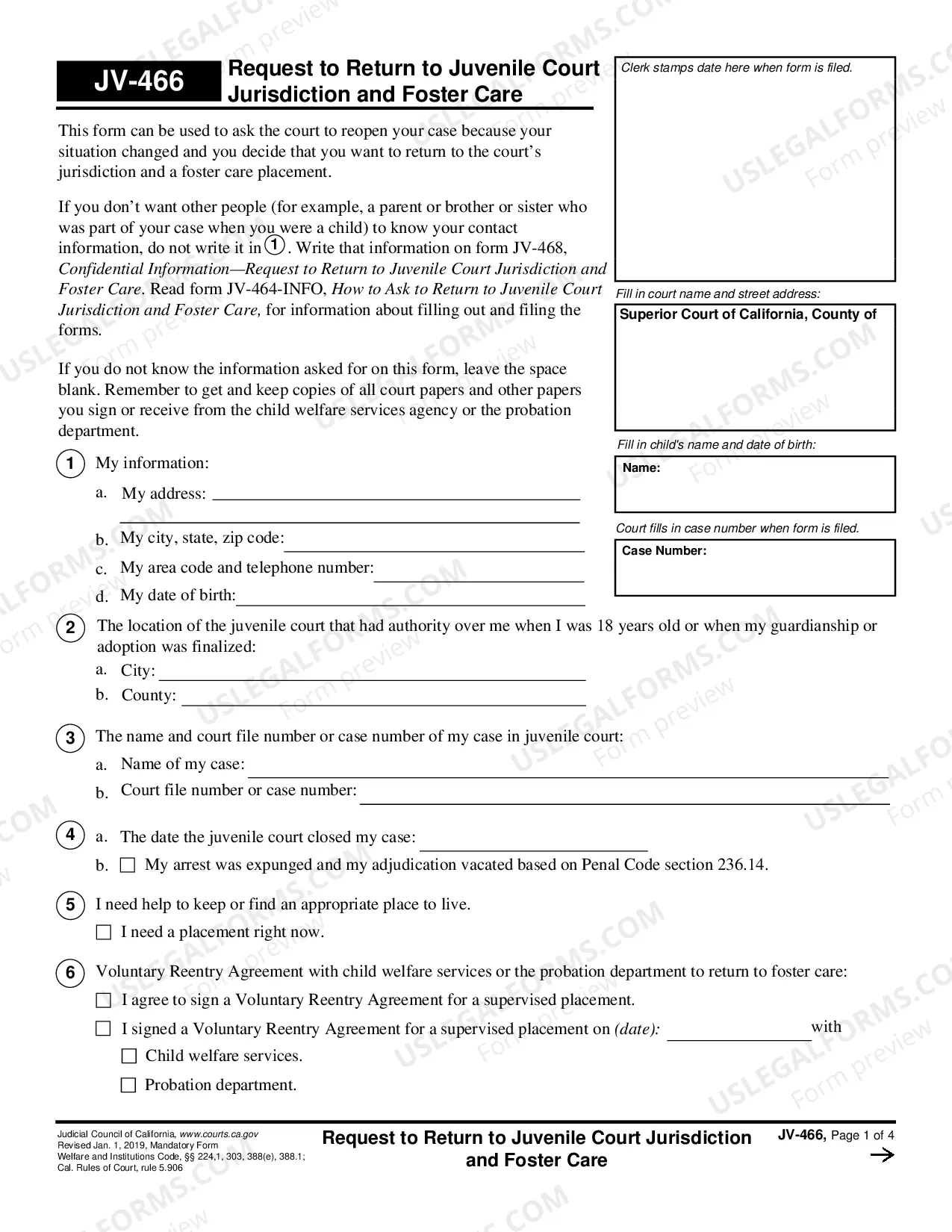 Preview Request to Return to Juvenile Court Jurisdiction and Foster Care