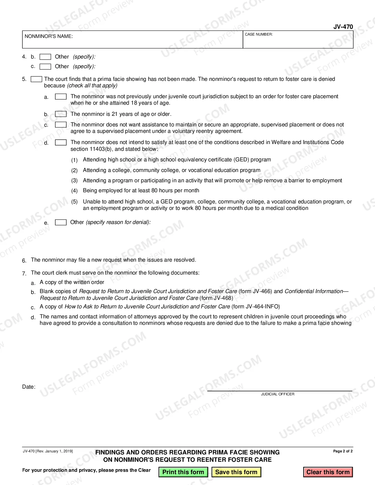 Preview Findings and Orders Regarding Prima Facie Showing on Nonminor's Request to Reenter Foster Care