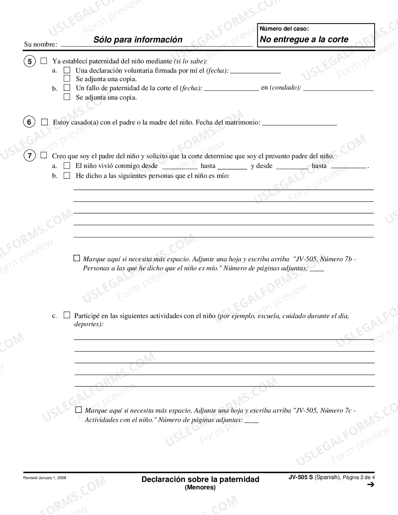 Preview Statement Regarding Paternity - Juvenile Dependency - Spanish