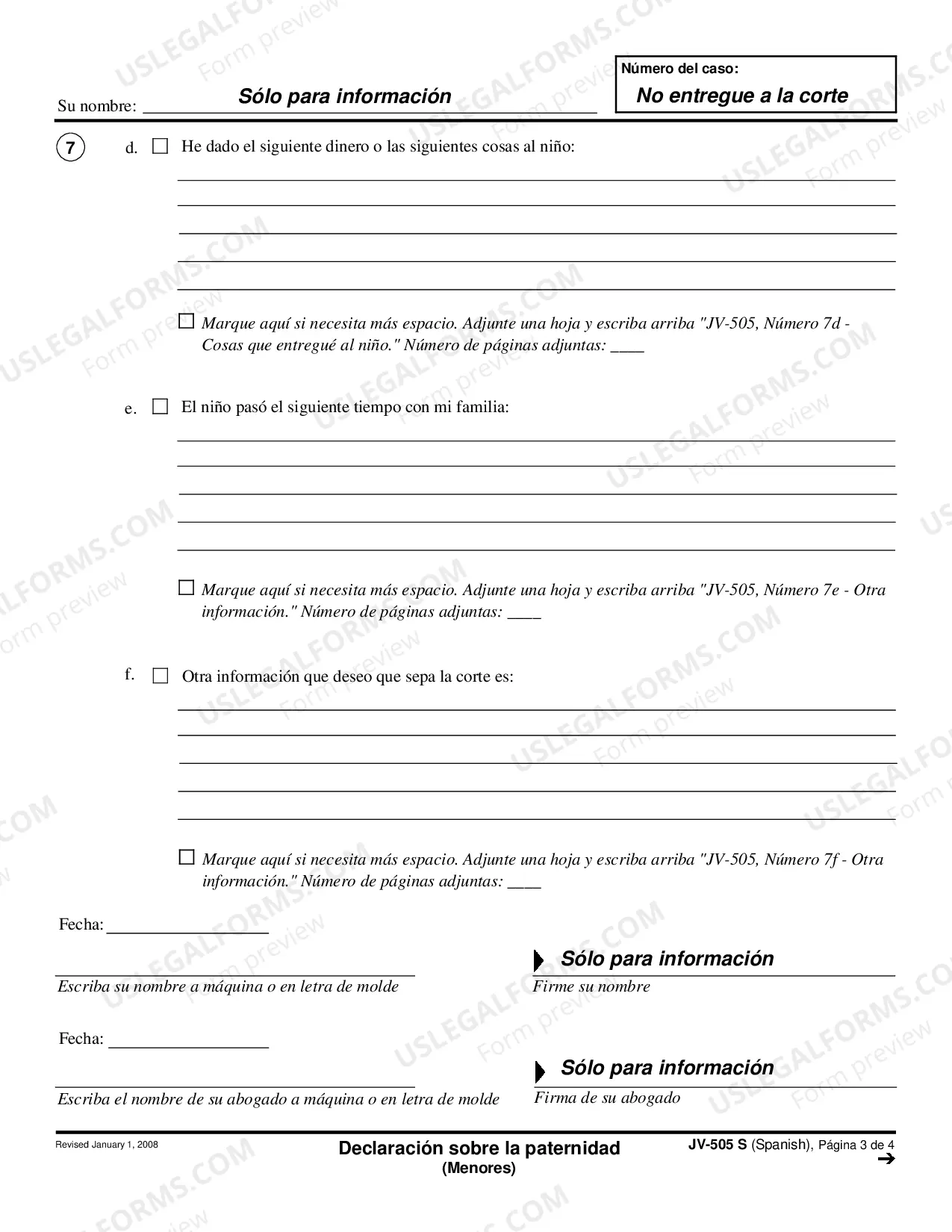 Preview Statement Regarding Paternity - Juvenile Dependency - Spanish