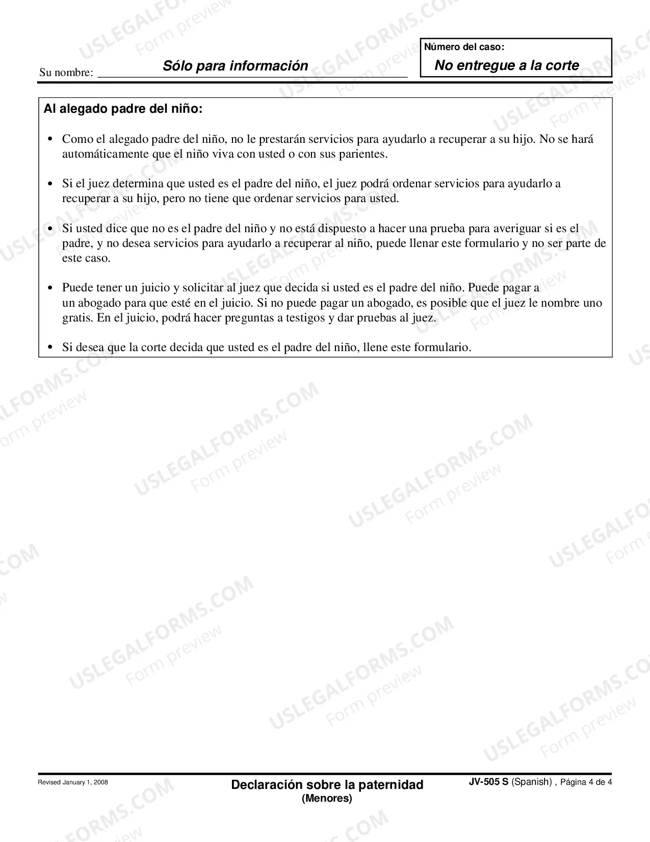 Preview Statement Regarding Paternity - Juvenile Dependency - Spanish