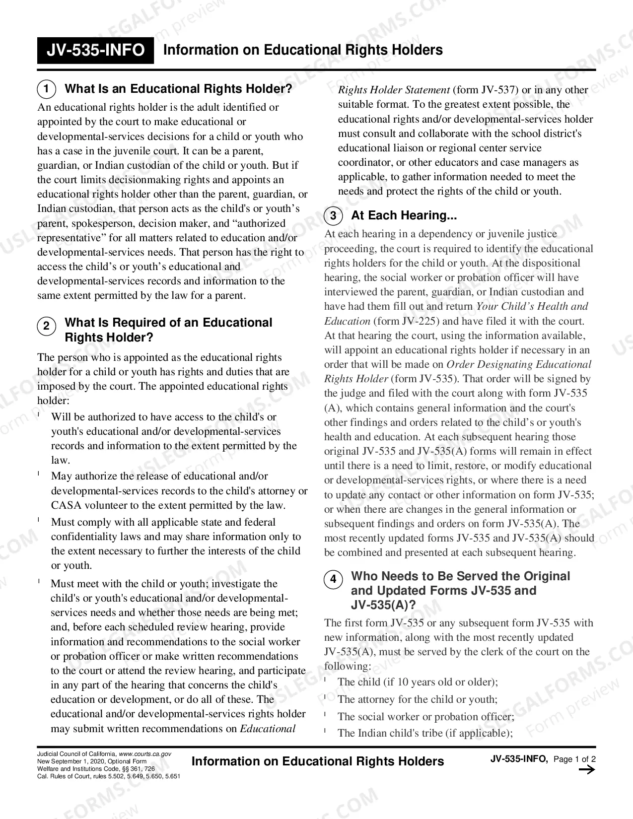 Preview Information on Educational Rights Holders