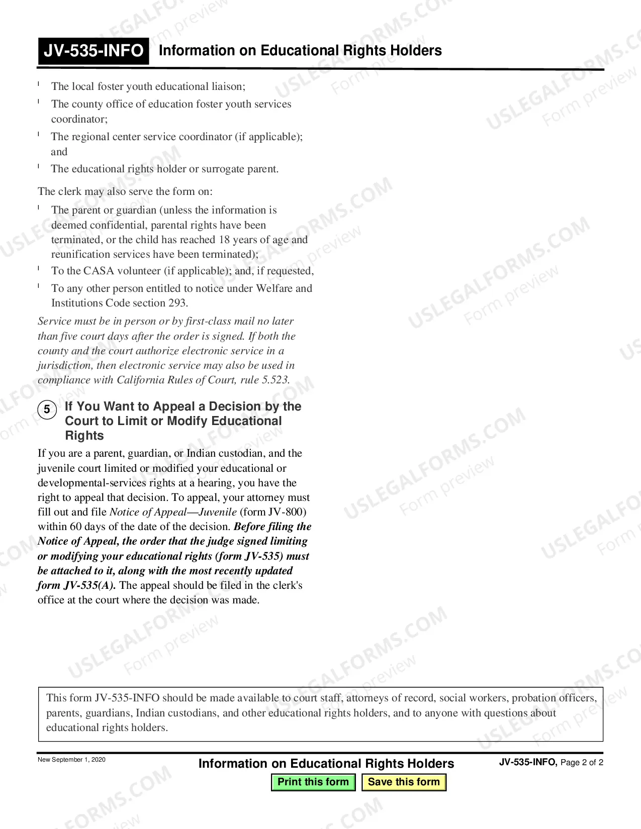 Preview Information on Educational Rights Holders