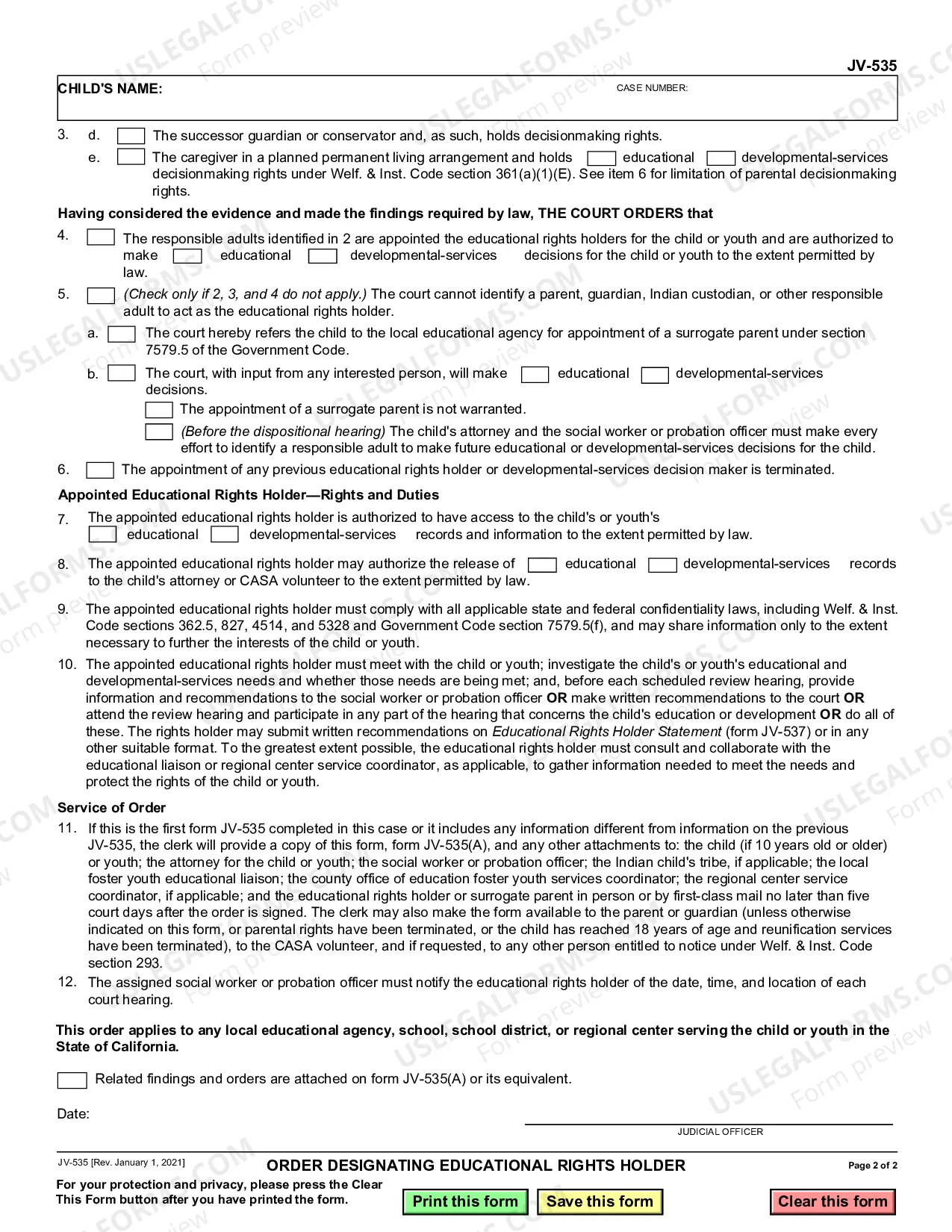 Preview Order Designating Educational Rights Holder