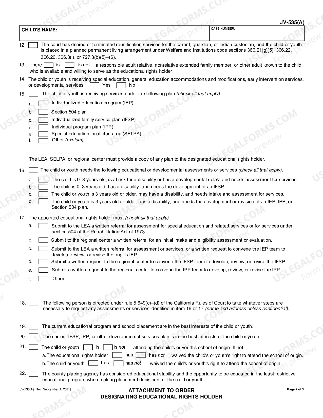 Preview Attachment to Order Designating Educational Rights Holder