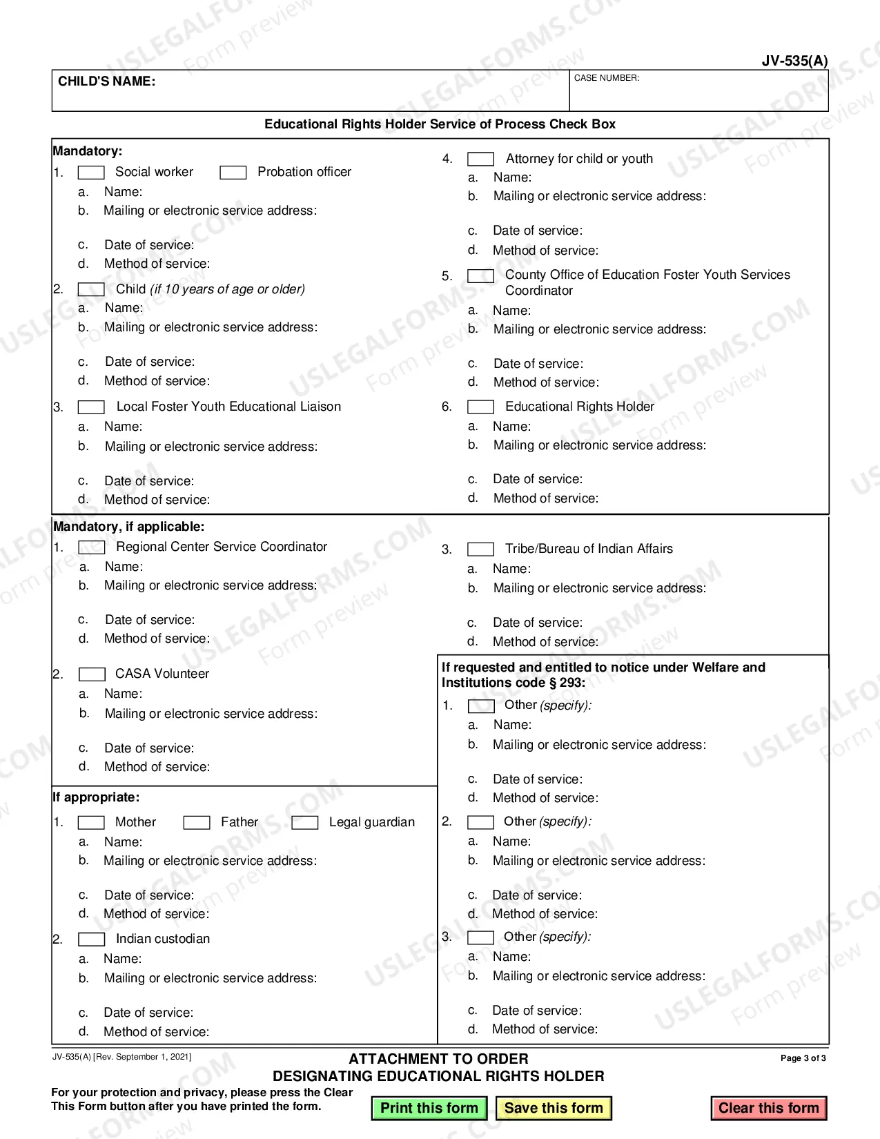 Preview Attachment to Order Designating Educational Rights Holder